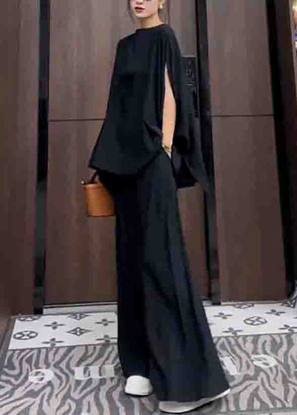 Black Pockets Patchwork Tops and Pantstwo Piece Suit Summer