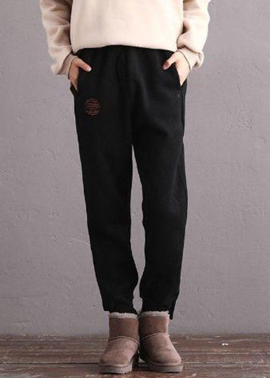 Black Pockets Thick Warm Fleece Pants Winter