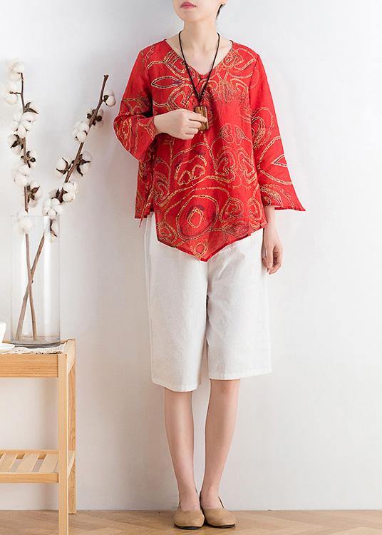 Women Black Print Asymmetrical DesignLinen Summer Tops