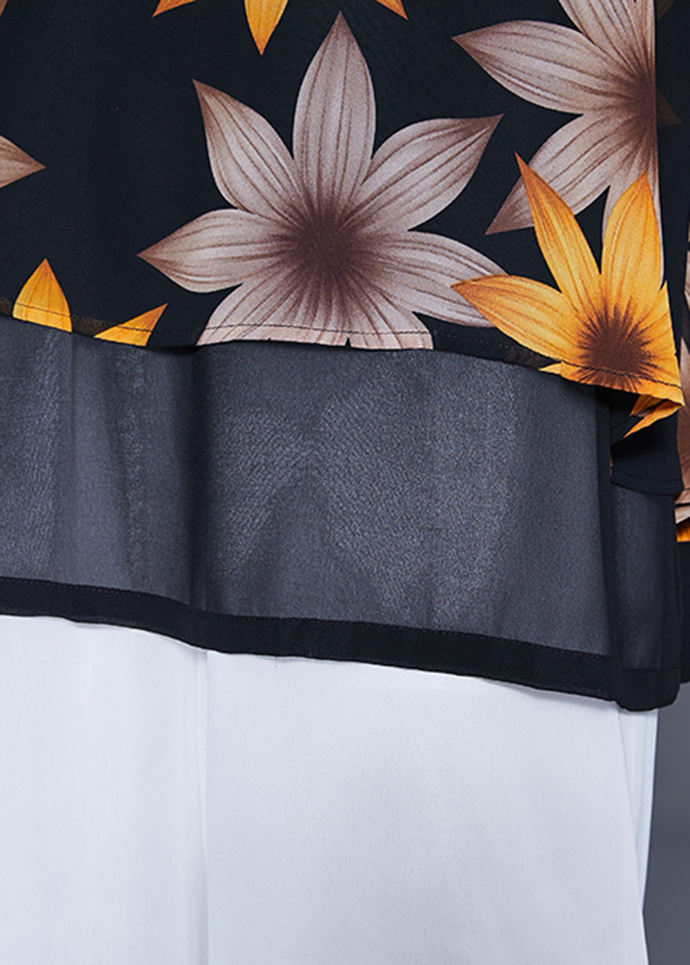 Black Print Patchwork Chiffon Fake Two Piece Shirt Tops Summer