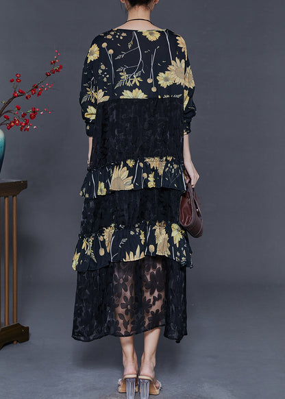 Black Print Patchwork Lace Vacation Dresses Spring