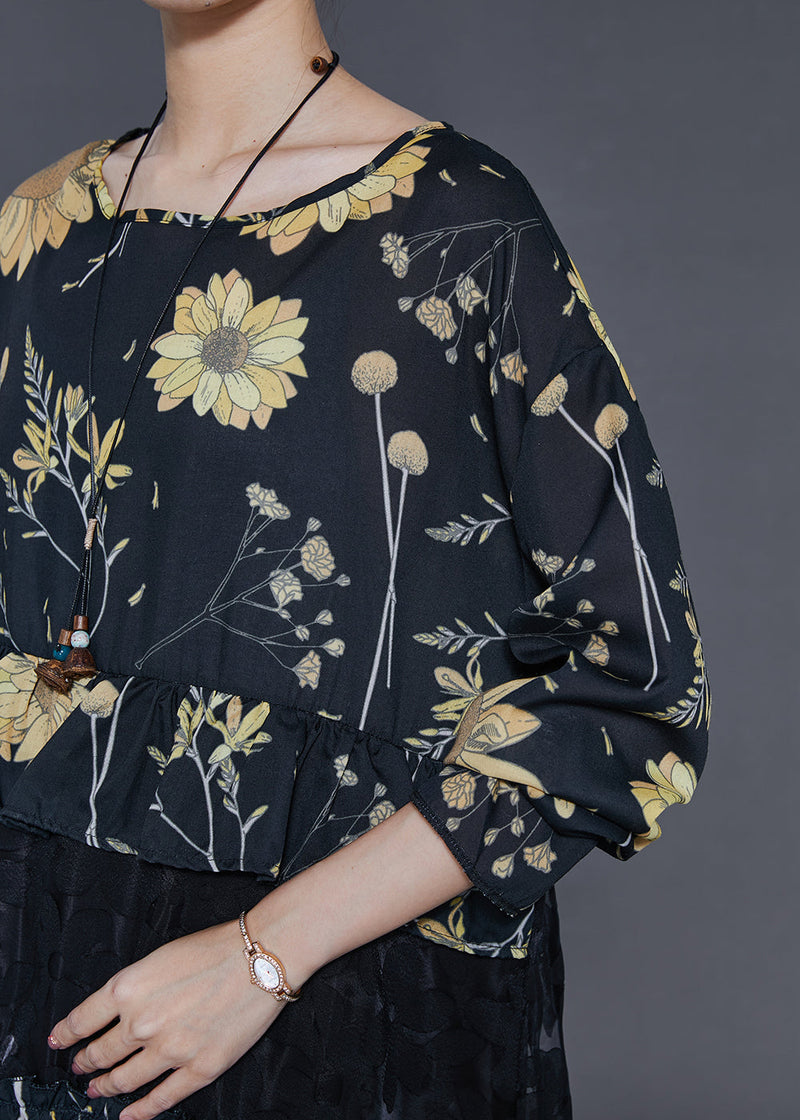 Black Print Patchwork Lace Vacation Dresses Spring