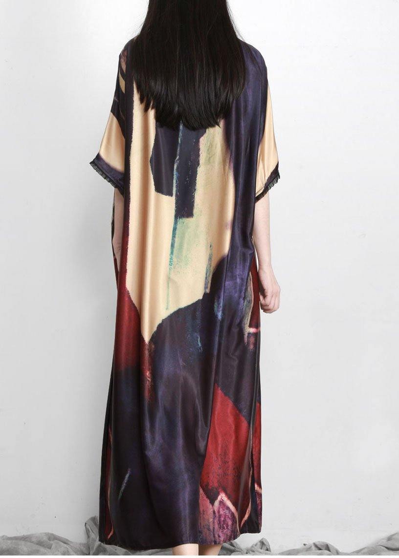 Black Print Silk Party Dress Batwing Sleeve