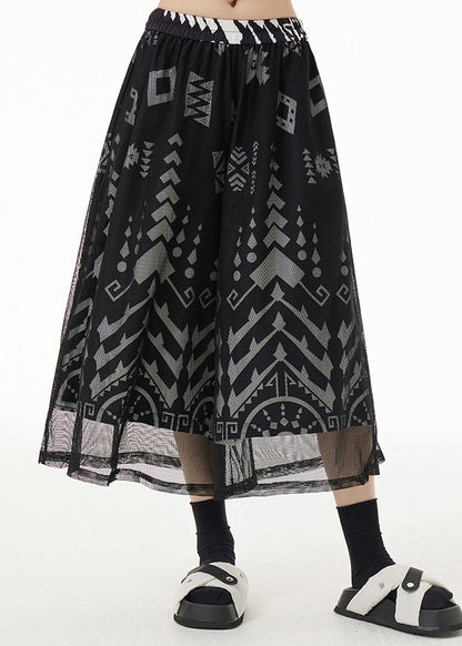 Black Print Tulle Crop Pants Fall