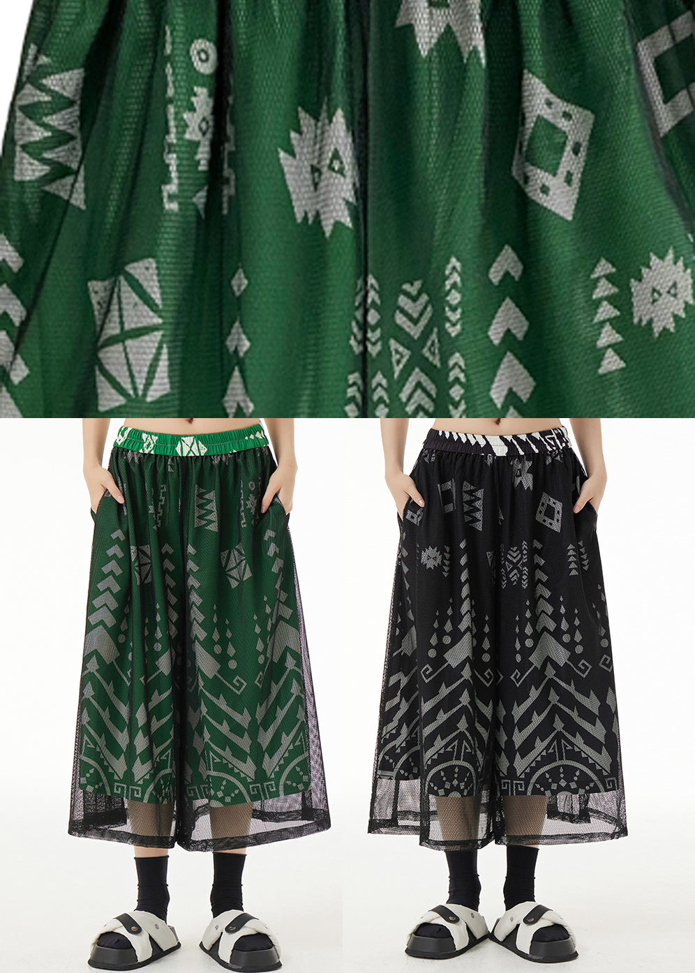 Black Print Tulle Crop Pants Fall