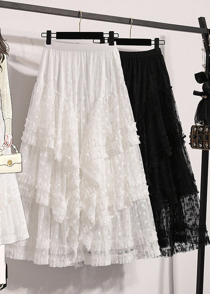 Black Ruffled Lace a Line Skirts Fall