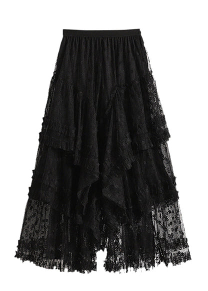 Black Ruffled Lace a Line Skirts Fall