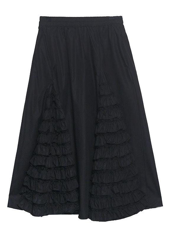 Black Ruffled Patchwork a Line Fall Skirts