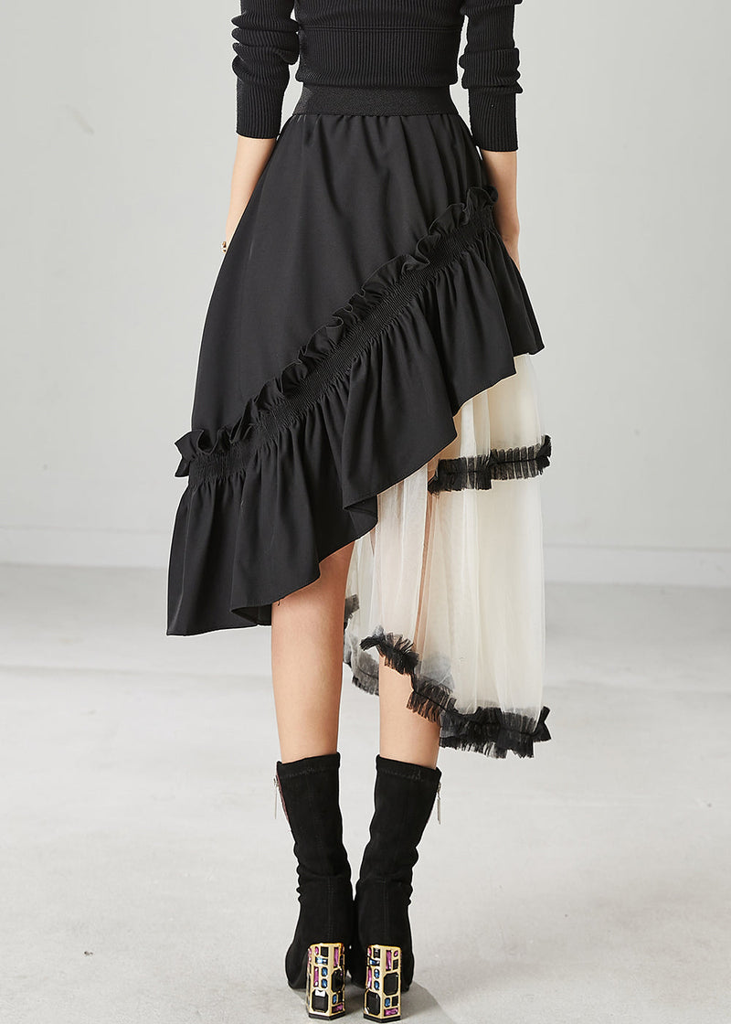 Black Ruffled Patchwork Tulle Cotton Skirt Spring
