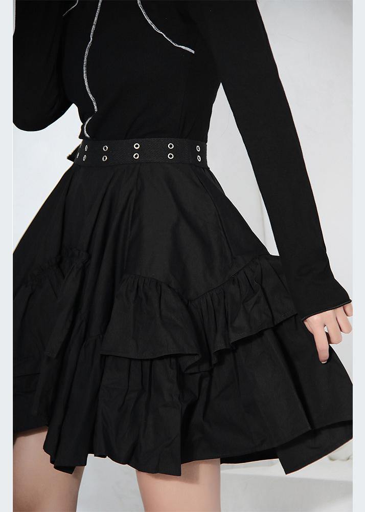 Black Ruffles Button Summer Skirts