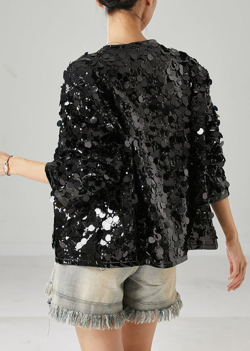 Black Sequins Oversized Coat Spring