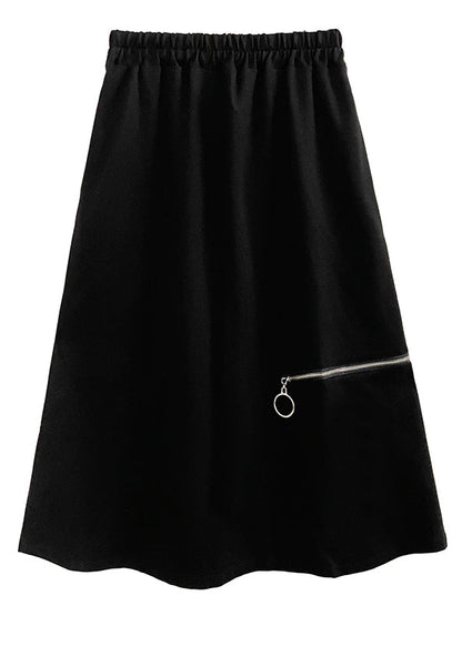 Black Side Open High Waist Patchwork Cotton a Line Skirts Fall