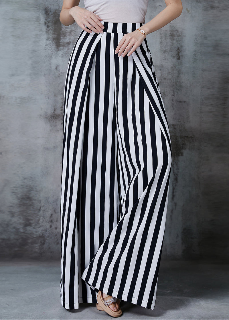 Black Striped Chiffon Wide Leg Pants Spring