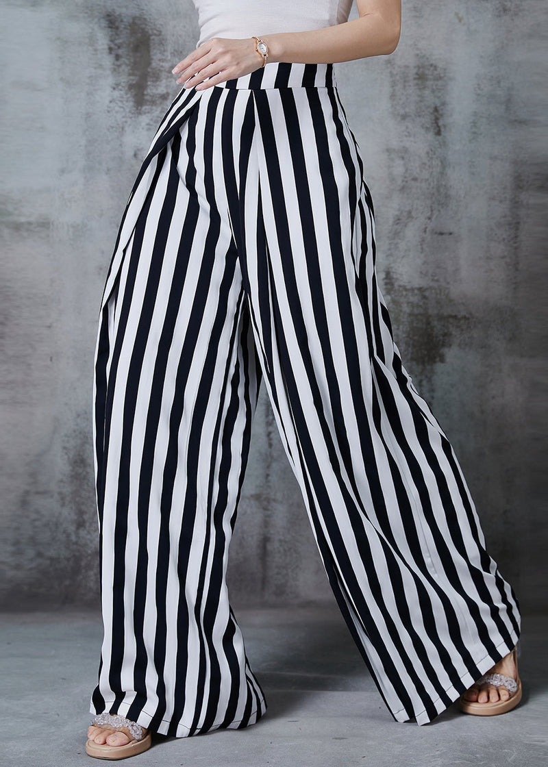 Black Striped Chiffon Wide Leg Pants Spring