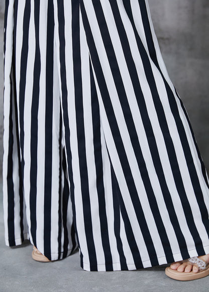 Black Striped Chiffon Wide Leg Pants Spring