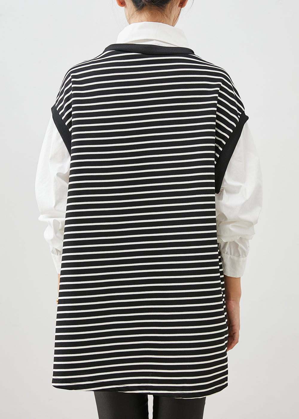 Black Striped Patchwork Cotton Shirt Dress Spring
