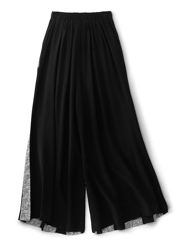 Black Striped Patchwork Cotton Wide Leg Pants Spring