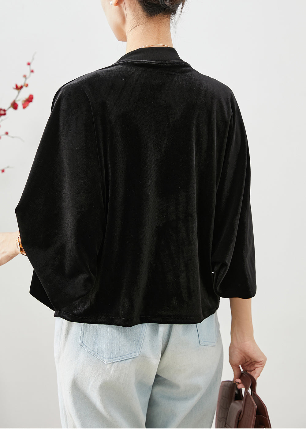 Black Tasseled Chinese Button Silk Velour Coats Fall