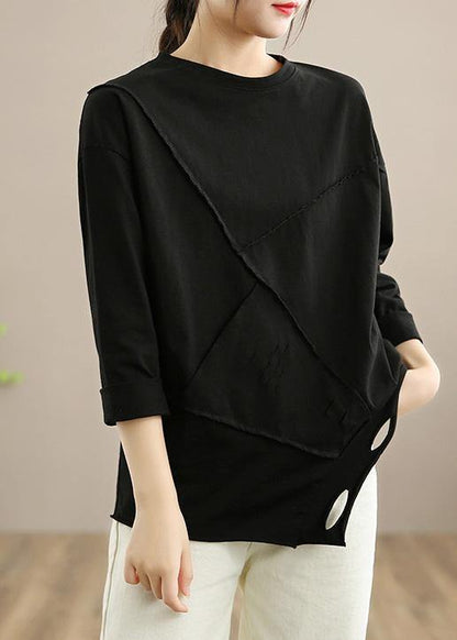 Women Black Tops Women O Neck Hole Oversized Spring Blouses