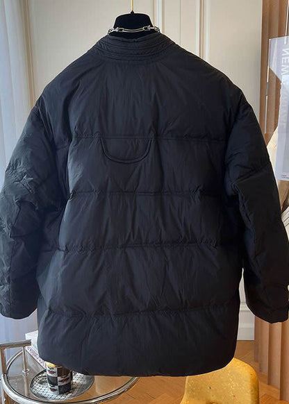 Black V Neck Oversized Oriental Button Fine Cotton Filled Jackets Winter