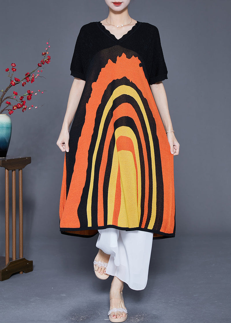 Black V Neck Patchwork Print Silk Vacation Dresses Summer