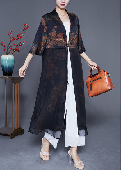 Black V Neck Patchwork Silk Cardigan Summer