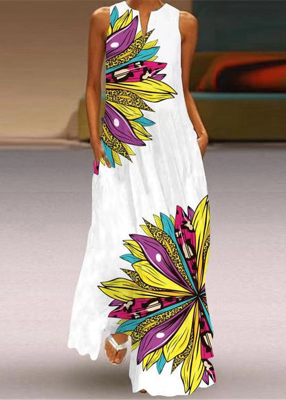 Black V Neck Print Party Long Dress Sleeveless
