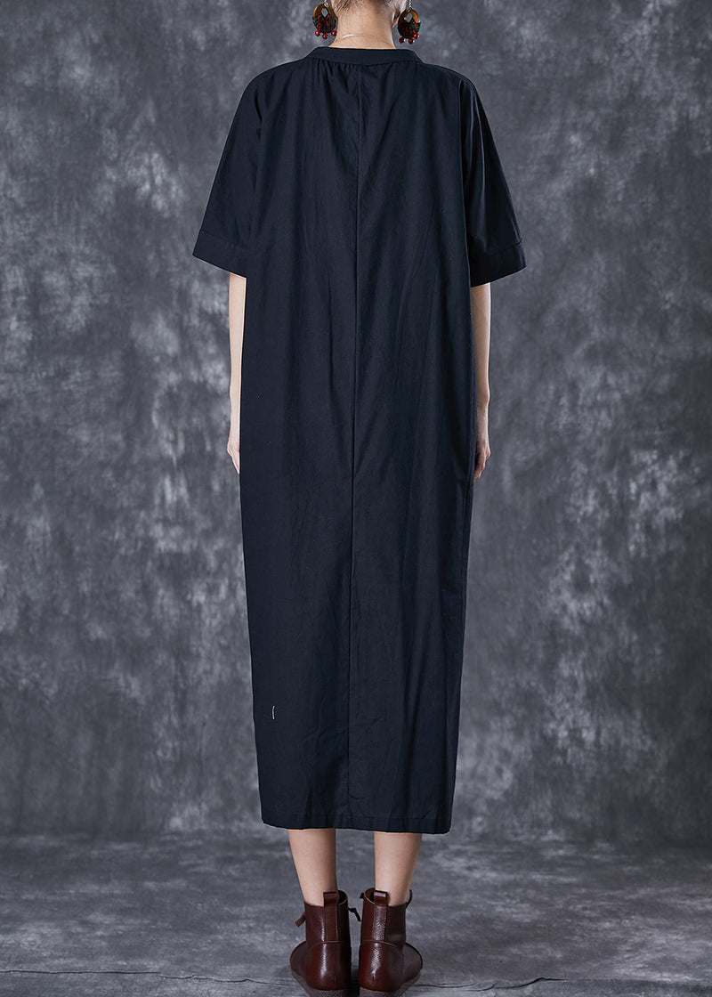 Black V Neck Tie Waist Cotton Holiday Dress Summer