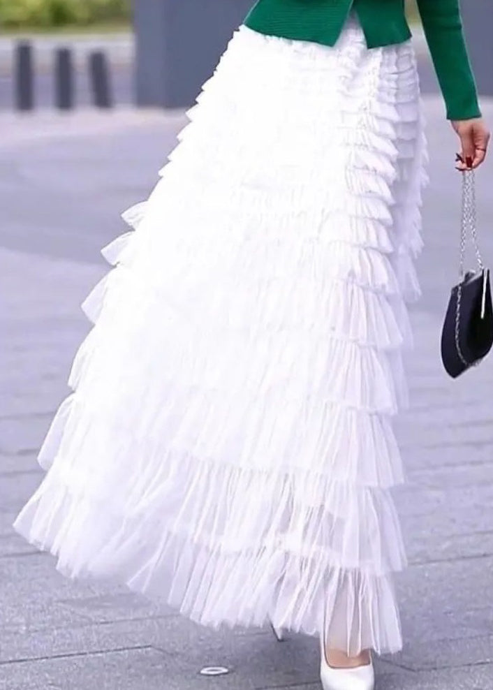Black Wrinkled High Waist Patchwork Tulle Skirt Spring