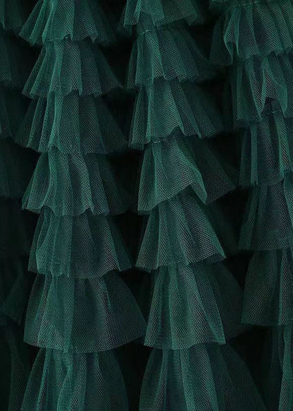 Black Wrinkled High Waist Patchwork Tulle Skirt Spring