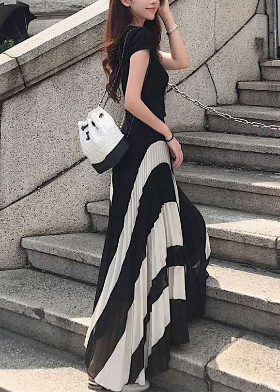 Black Wrinkled Patchwork Chiffon Skirts Spring