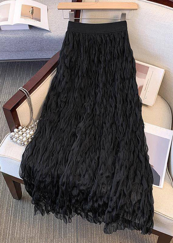 Black Wrinkled Tulle Skirts Summer
