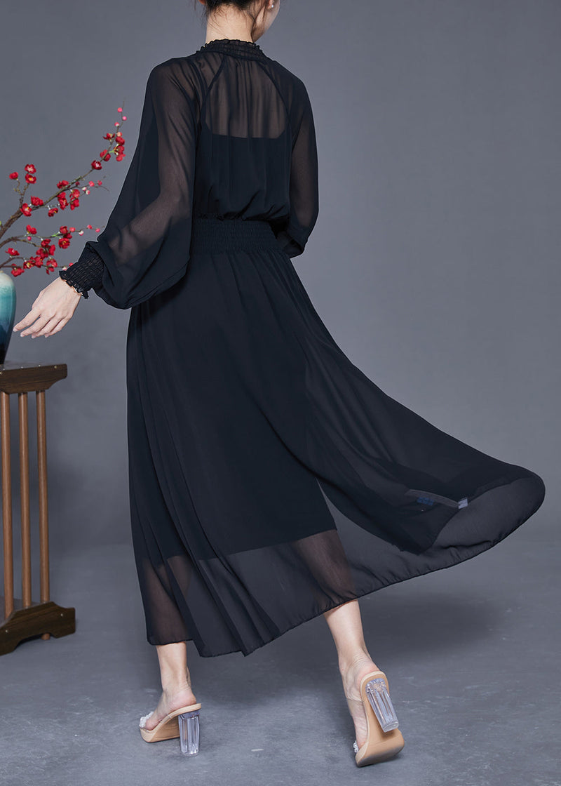 Black Zip Up Elastic Waist Chiffon Upf 50+ Coat Summer
