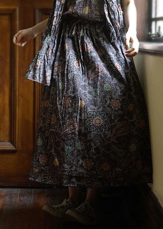 Black Elastic Waist Drawstring Print Patchwork Cotton Skirt Spring