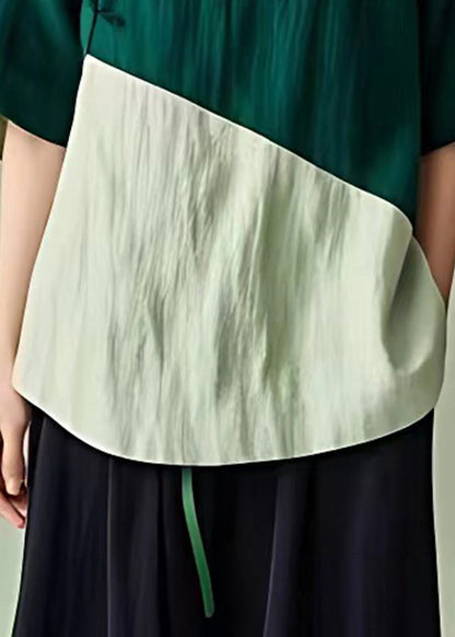 Blackish Green O Neck Button Cotton Shirt Half Sleeve