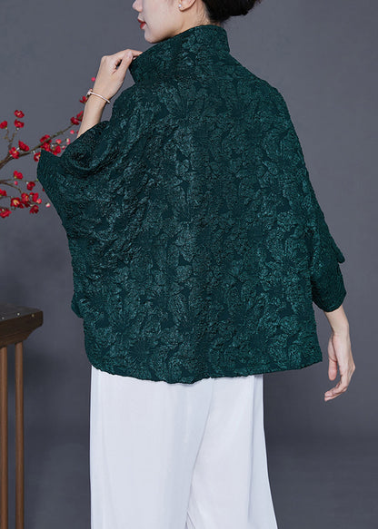 Blackish Green Oversized Jacquard Cotton Coat Bracelet Sleeve