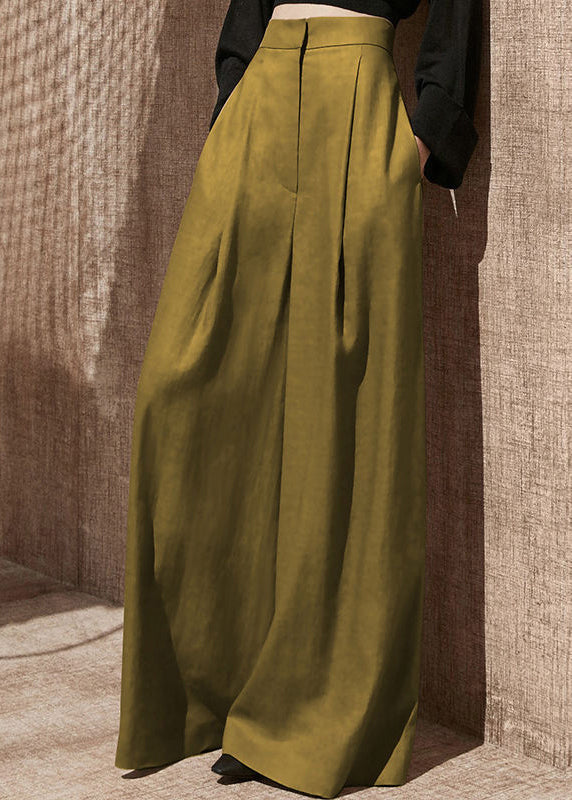 Blackish Green Pockets High Waist Patchwork Cotton Wide Leg Pants Fall
