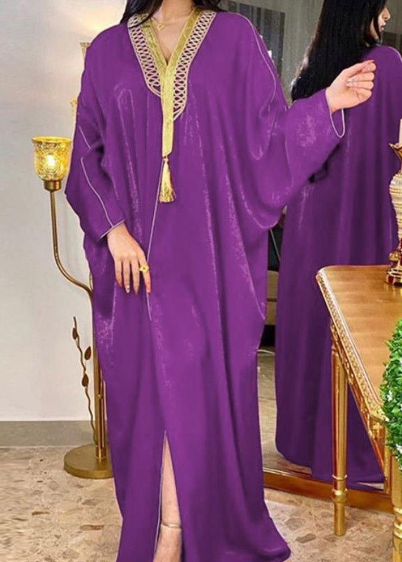 Blackish Green V Neck Patchwork Velour Maxi Dresses Batwing Sleeve