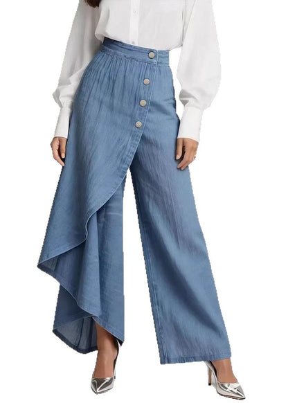 Blue Asymmetrical Patchwork Denim Pants Spring