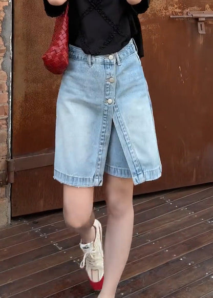 Blue Button False Two Pieces Denim Shorts Summer