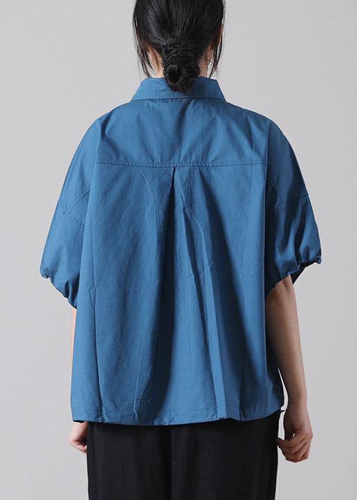 Blue Cinched Cotton Short Sleeve Shirts