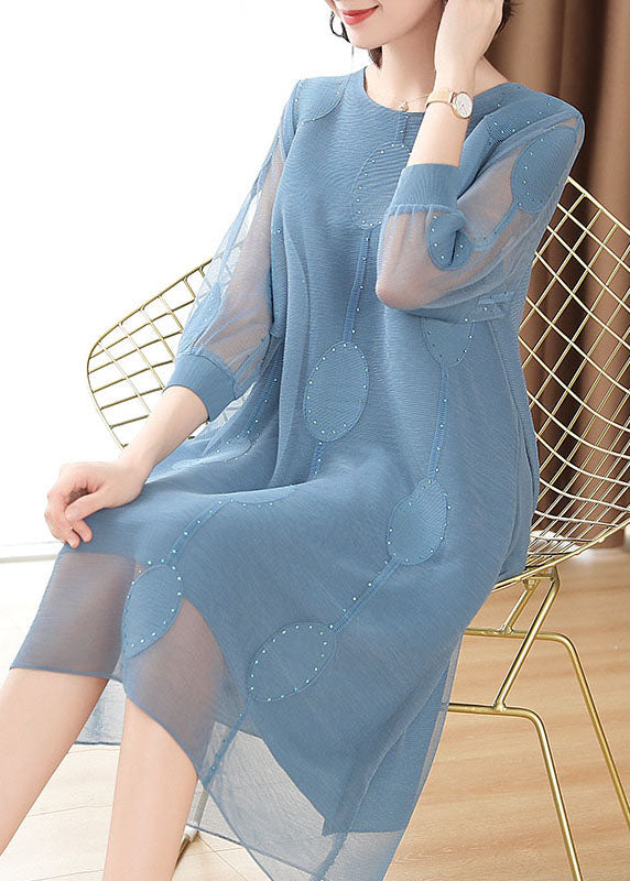 Blue Dot Embroidered Tulle Holiday Maxi Dress Fall
