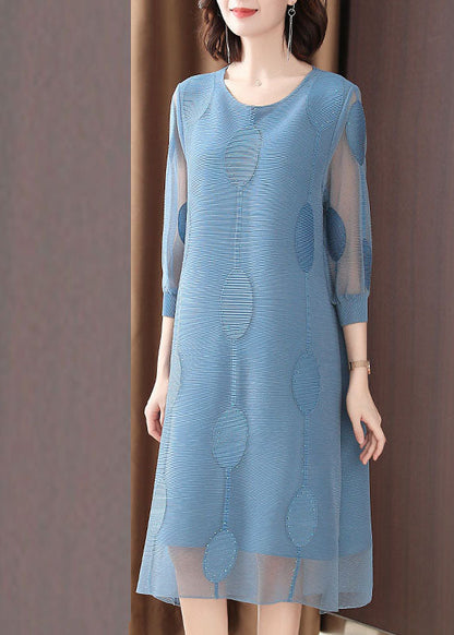 Blue Dot Embroidered Tulle Holiday Maxi Dress Fall