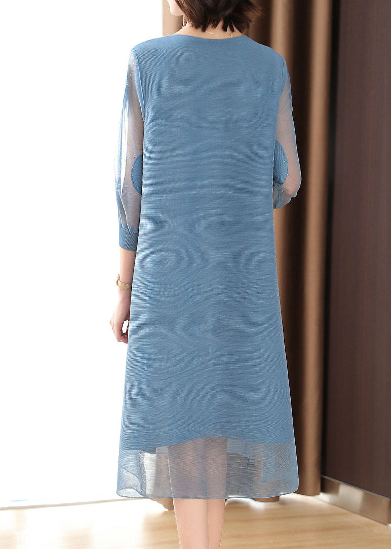 Blue Dot Embroidered Tulle Holiday Maxi Dress Fall