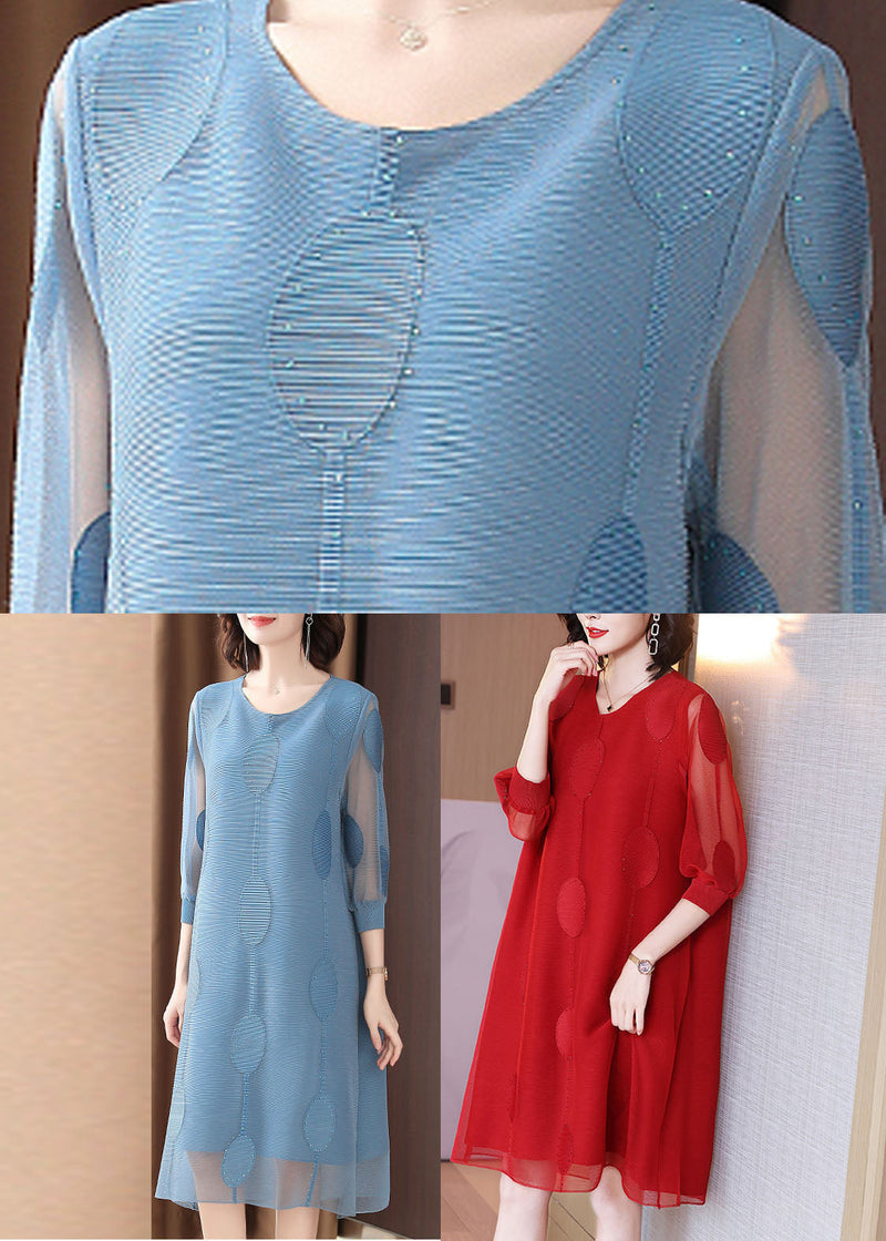Blue Dot Embroidered Tulle Holiday Maxi Dress Fall