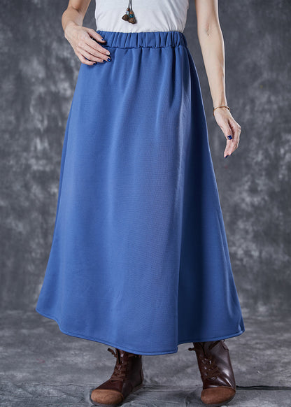 Blue Elastic Waist Cotton a Line Skirts Fall