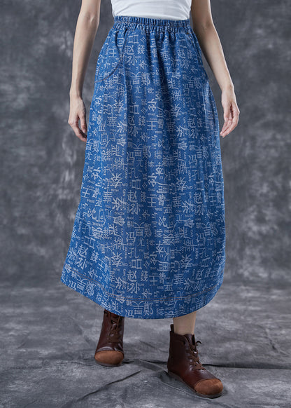 Blue Elastic Waist Print Denim Skirts Summer