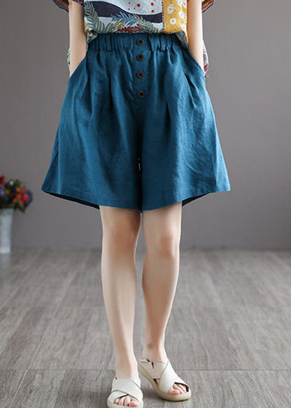 Blue Elastic Waist Shorts Summer