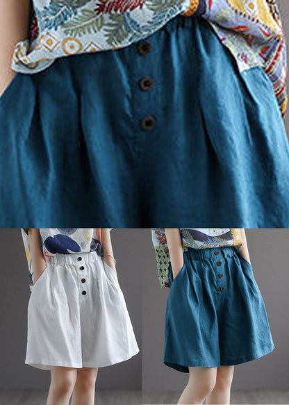 Blue Elastic Waist Shorts Summer