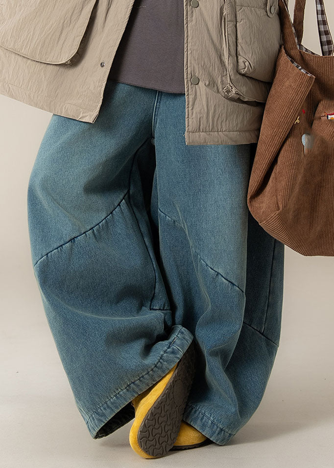 Blue High Waist Patchwork Wide Leg Pants Spring